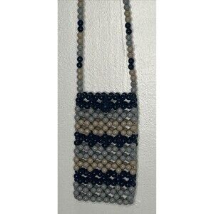 Black and Gray Beaded Crossbody Phone Pouch Case 7"x3" Hippie Festival